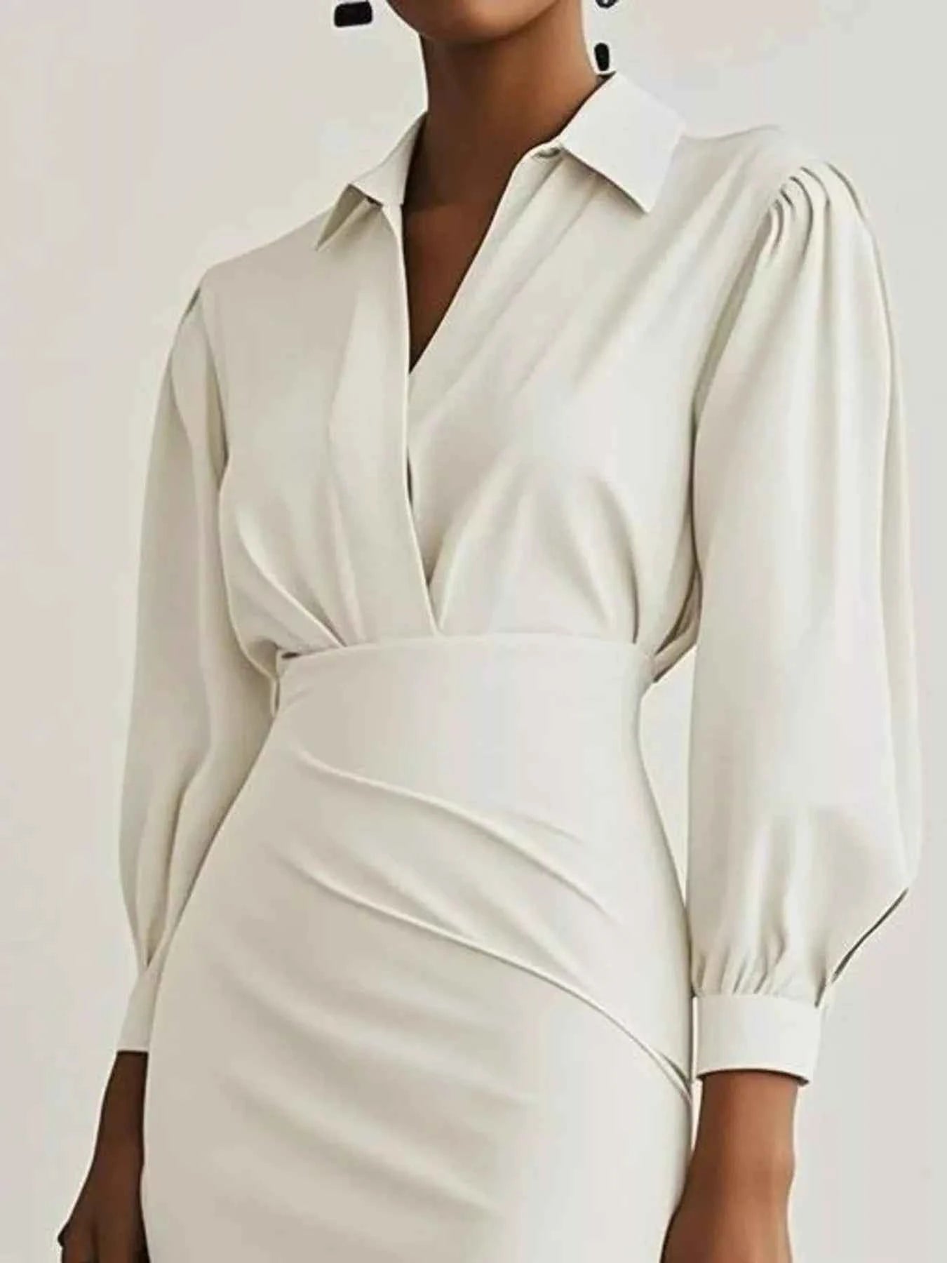 Ruched Midi Shirt Dress with Side Slit 32dd974e-88b8-4c46-bb2a-f8a317c03563-Max-Origin