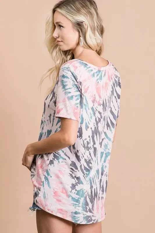 BiBi Tie Dye Print Terry Deep U Neck Top 32e175a65a73491d82fa7a8815195454-Max-Origin