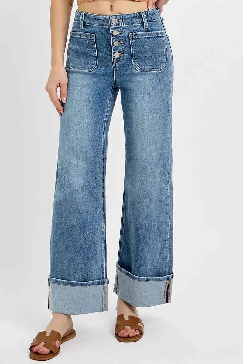 RISEN High Rise Ankle Wide Button Patch Pocket Cuffed Jeans 32e6de9a78d04a0088bcff4a539aac18-Max-Origin