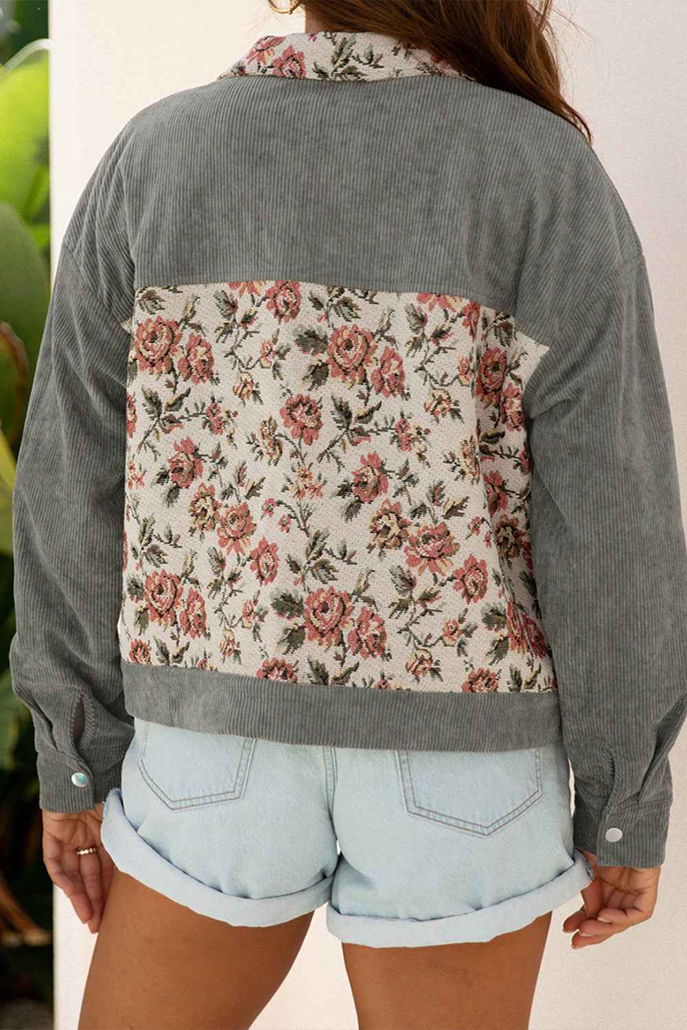 Medium Grey Corduroy Floral Patchwork Vintage Jacket 32e81bcbac650041
