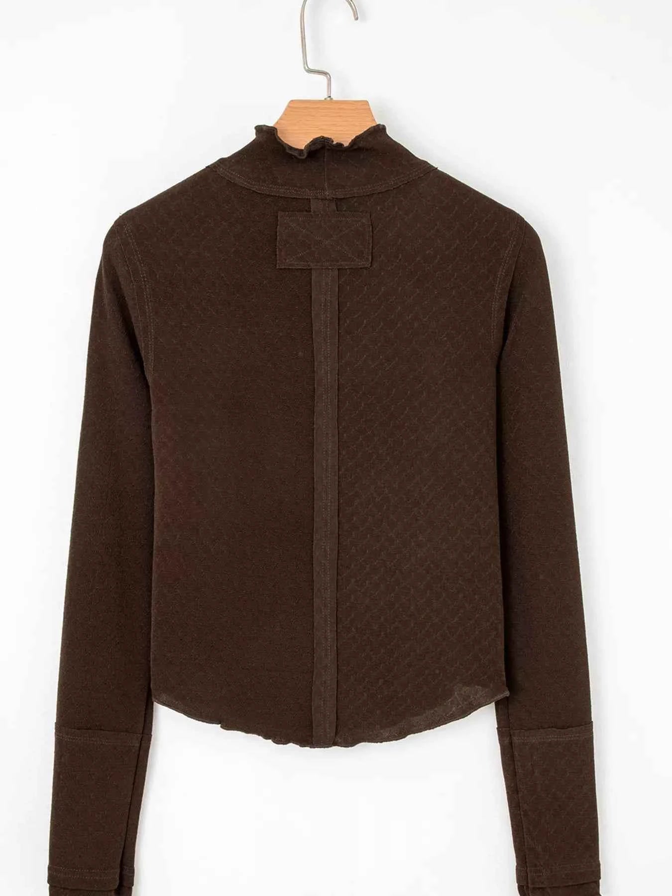 Lettuce Trim Raw Seam Patchwork Jacquard Long Sleeve Top 32e87d28ac6a446f959aaede15eac76c-Max-Origin