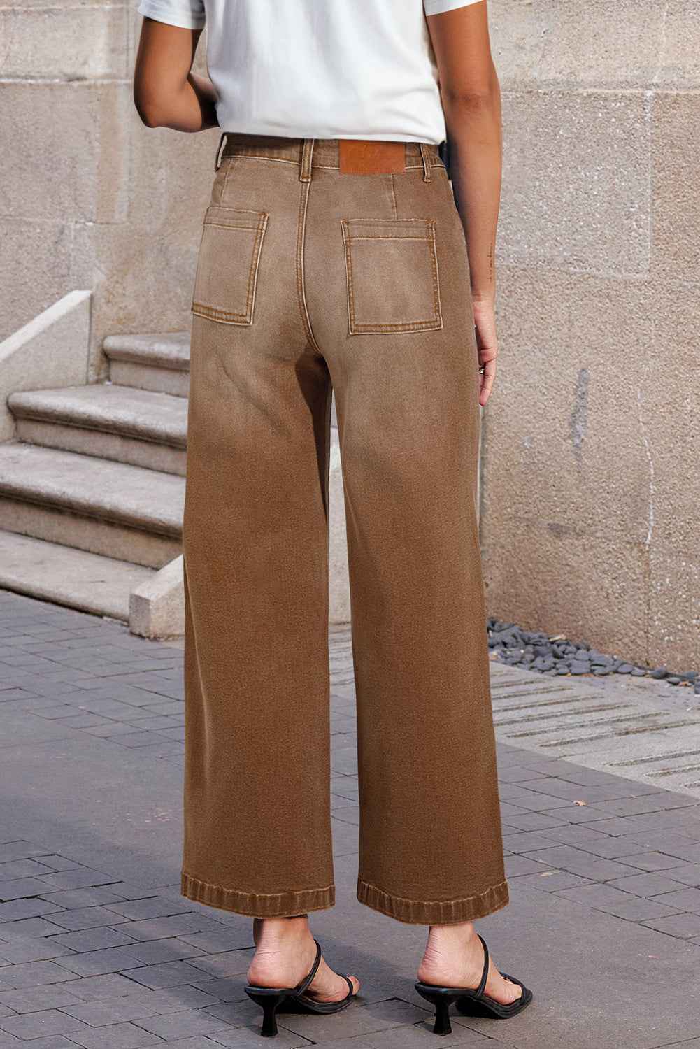 Brown Minimalist Patch Pocket High Waist Shift Jeans 32edeb241f14e7db