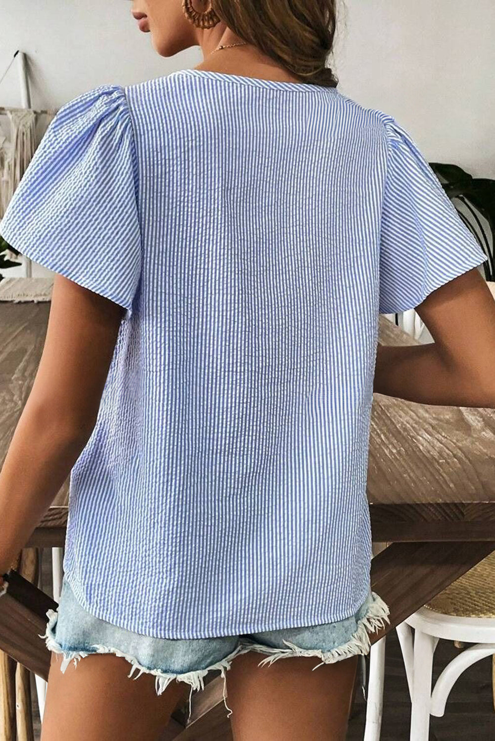 Sky Blue Striped Crochet Applique Boho Blouse 32ef41d934a1ed20