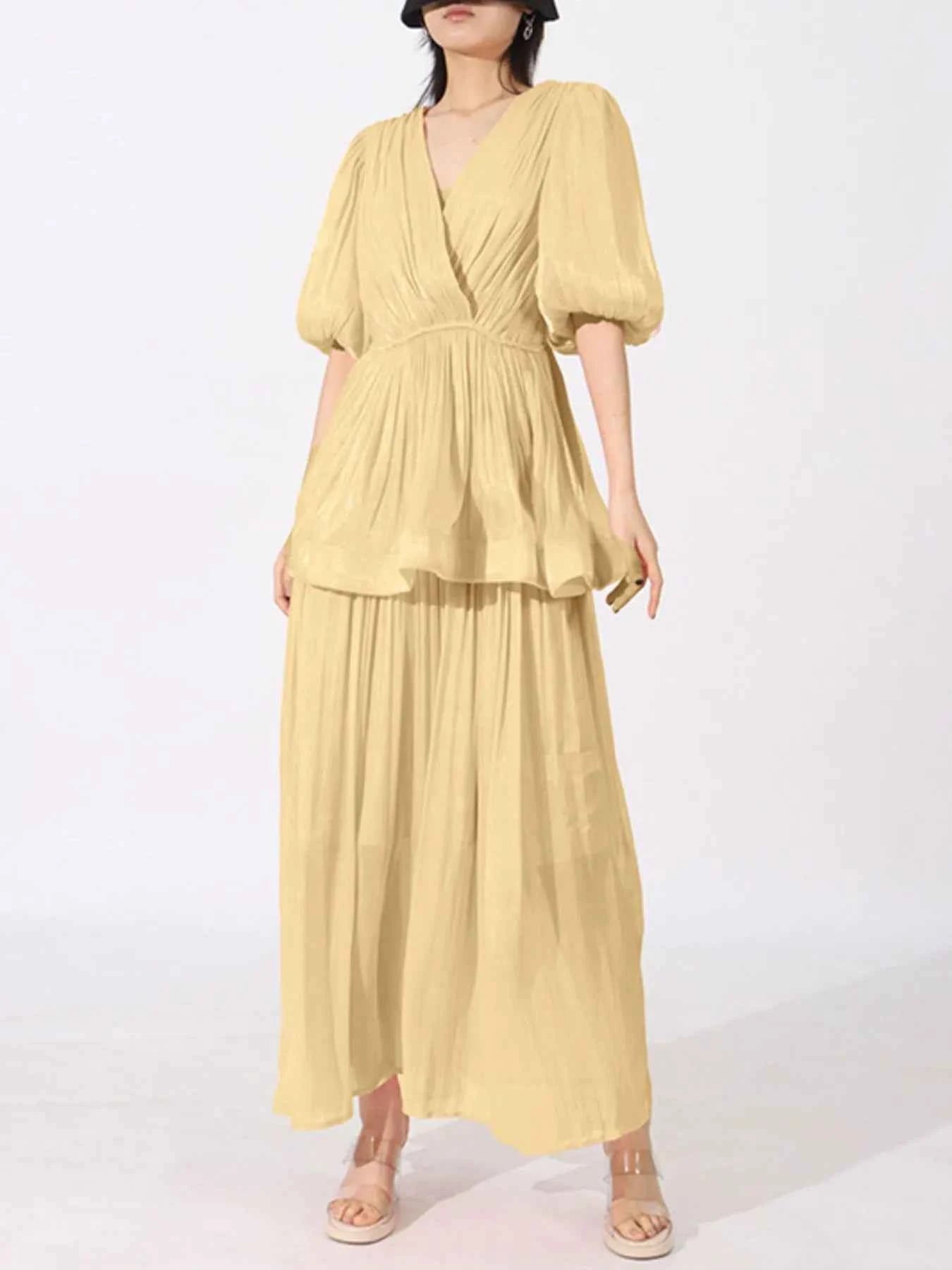 Layered Surplice Puff Sleeve Maxi Dress Yellow 32f7046a-fa00-4b0d-89ba-6b1121c3e696-Max-Origin