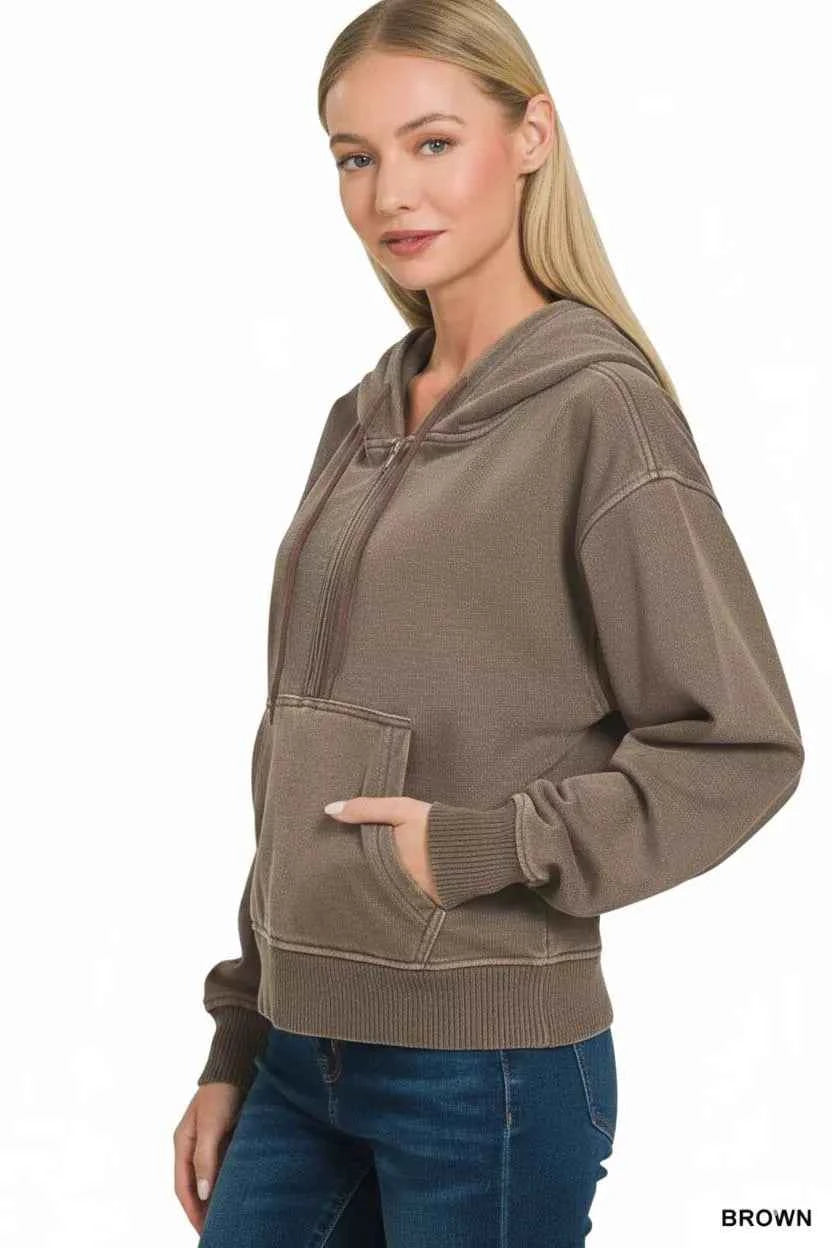 Zenana Fleece Pigment Dye Half Zip Kangaroo Pocket Hoodie 32fc7c86-c160-480f-922d-cfda914c5261-Max-Origin