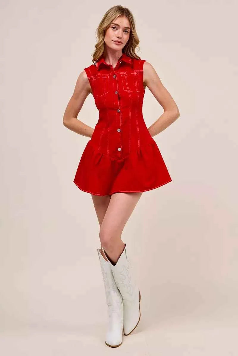 SO ME Button Down Sleeveless Collared Game Day Mini Dress 3307e17dc3c3448ca3ccc3b98e470de9-Max-Origin
