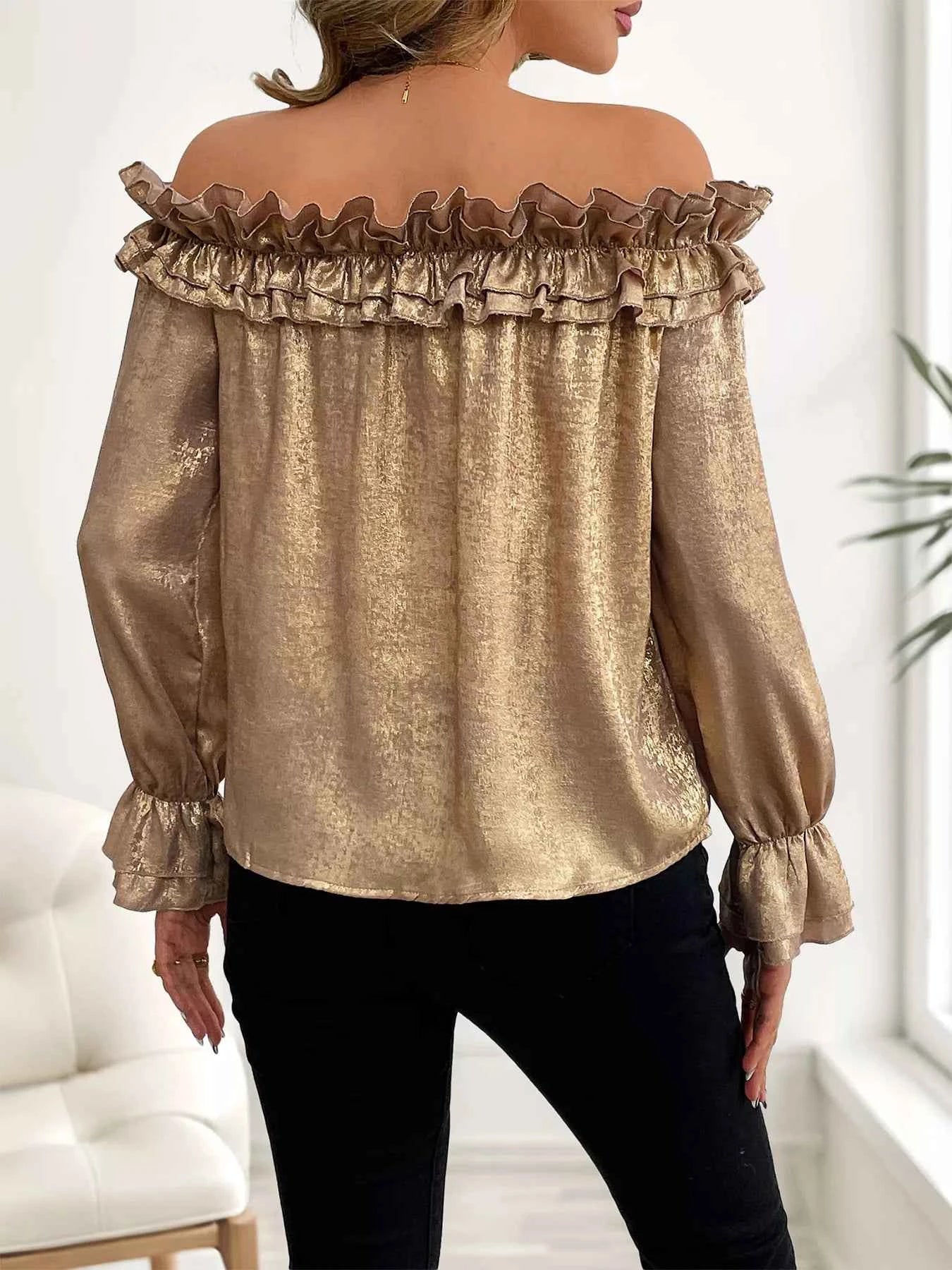 Ruffled Off-Shoulder Flounce Sleeve Blouse 3308951969424a2fbcdd1a83132662a4-Max-Origin