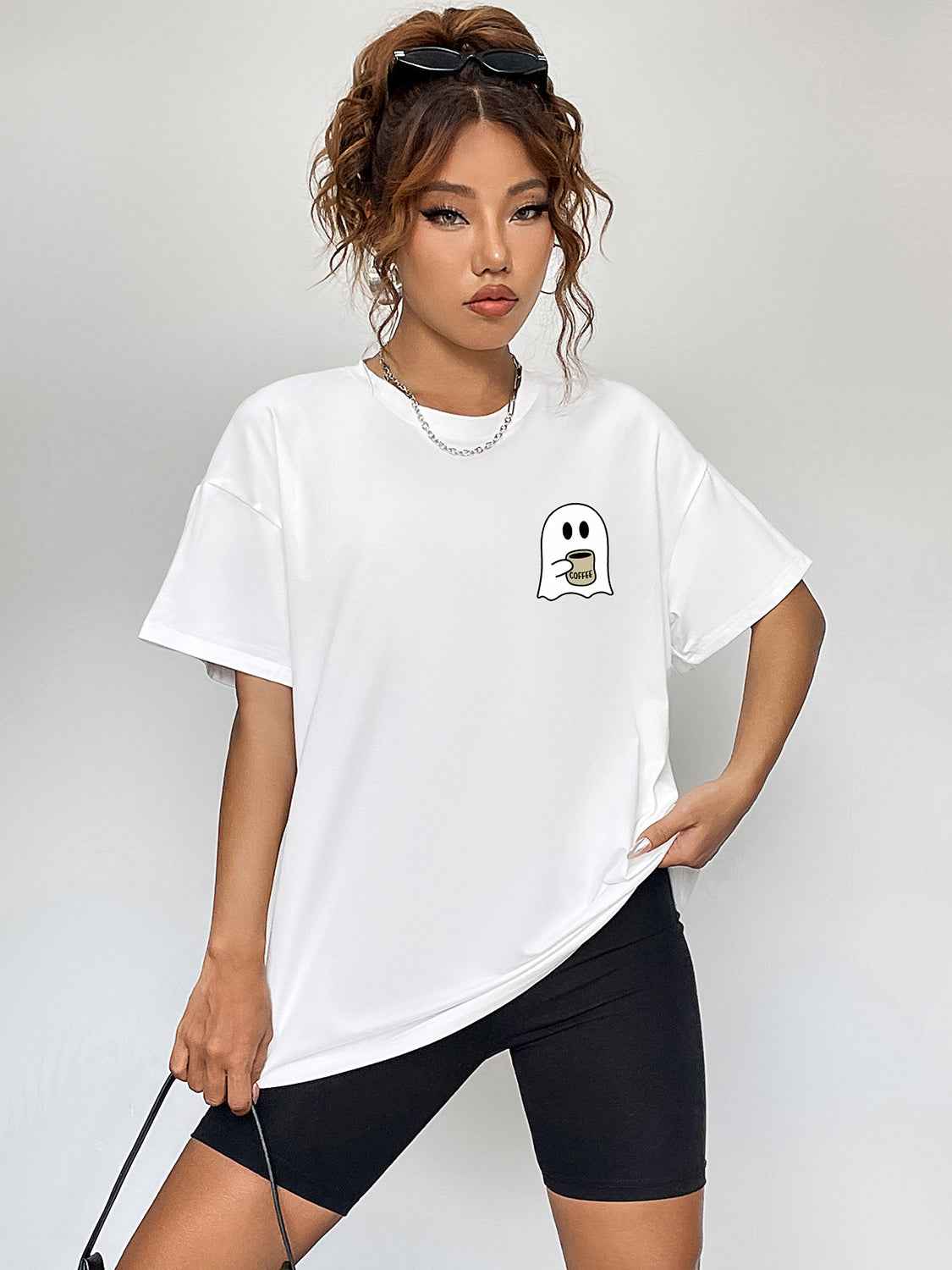 Round Neck Short Sleeve Ghost Graphic T-Shirt 330a9b543b434ad99be0d40f5ab02f1e-Max