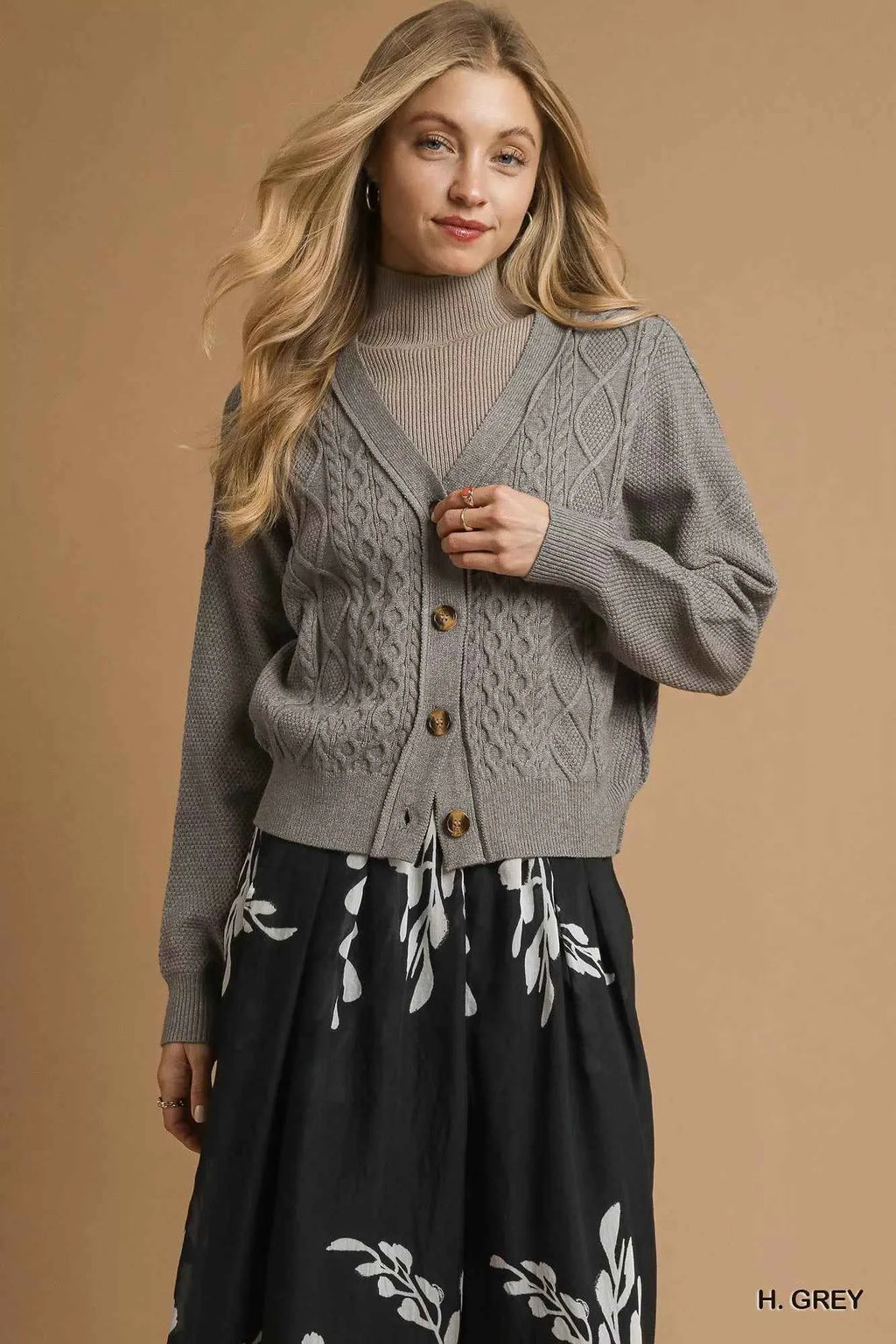 Umgee Chunky Cable Knit V-Neck Button-Up Cardigan H. GREY 330c2334-0a77-47a5-b7a8-7f45e98bf6ca-Max-Origin