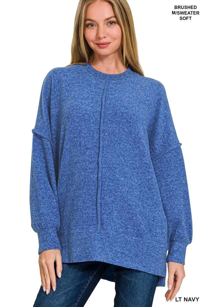 Zenana Brushed Melange Hacci Oversized Sweater LT NAVY 330fa01d-d03c-4185-985c-cb15f6ed5748-Max-Origin