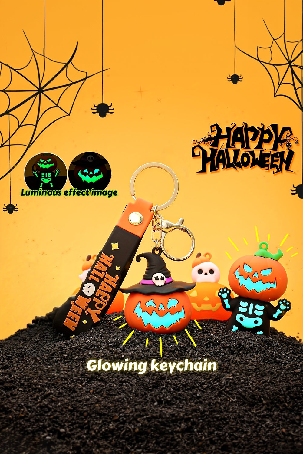Orange Happy Halloween Pumpkin Pendant Keychain 3311b63a9967ed4a