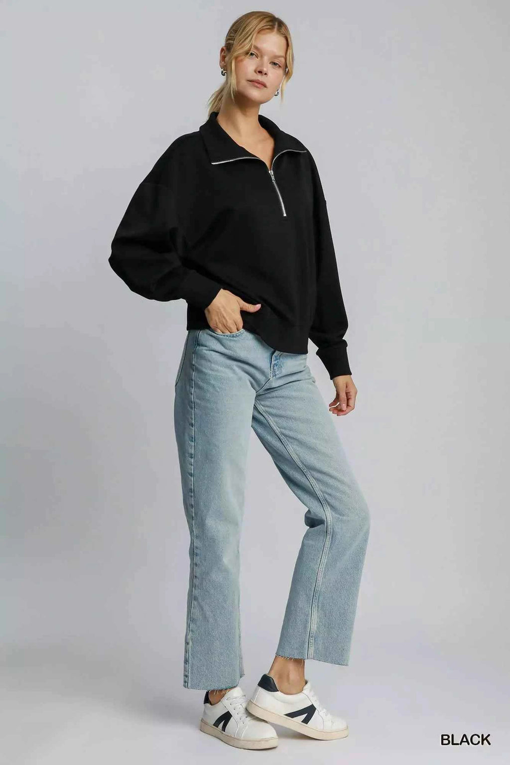 Umgee Half Zip Drop Shoulder Sweatshirt 331504a2-78e2-4d7b-8bf0-f7cc4f953523-Max-Origin