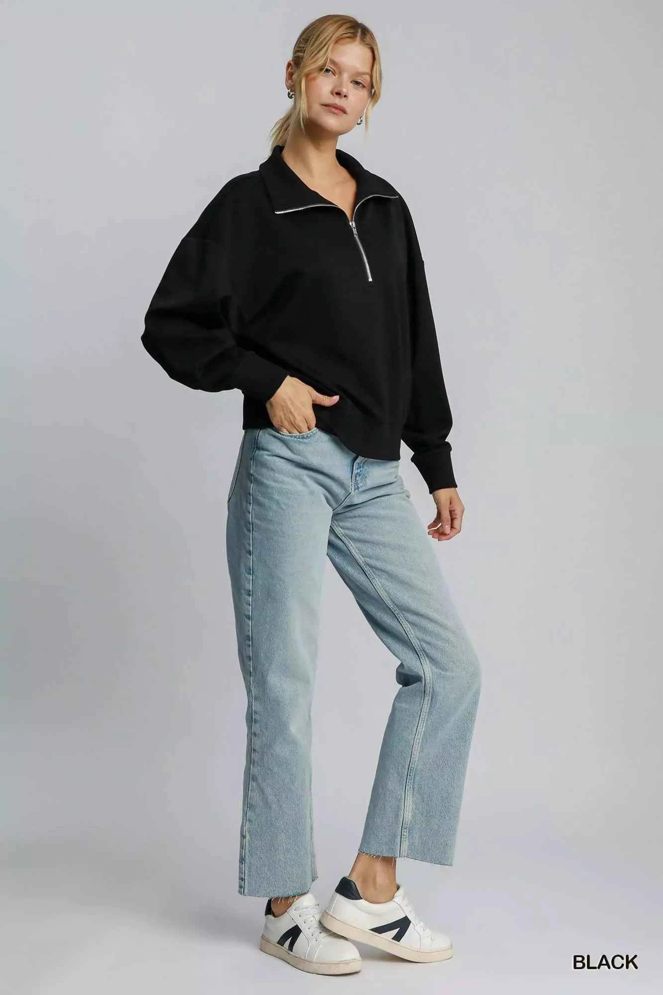 Umgee Half Zip Drop Shoulder Sweatshirt 331504a2-78e2-4d7b-8bf0-f7cc4f953523-Max-Origin