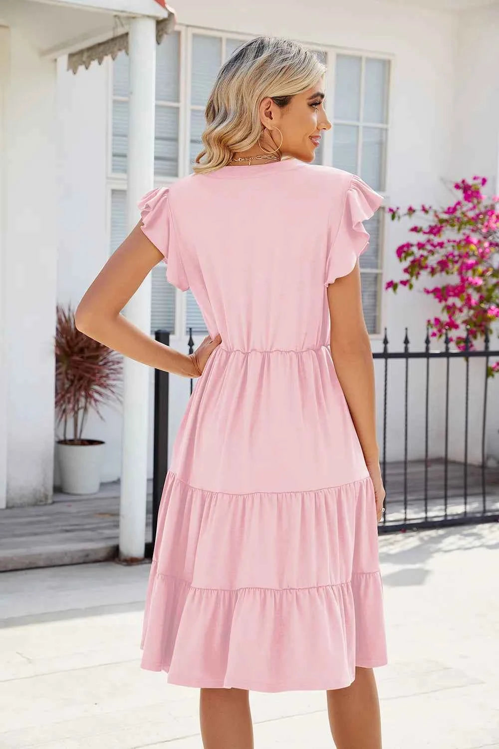 Ruched Notched Cap Sleeve Dress 33187c83-ed94-4da7-9c12-dbbe8873aaa8-Max