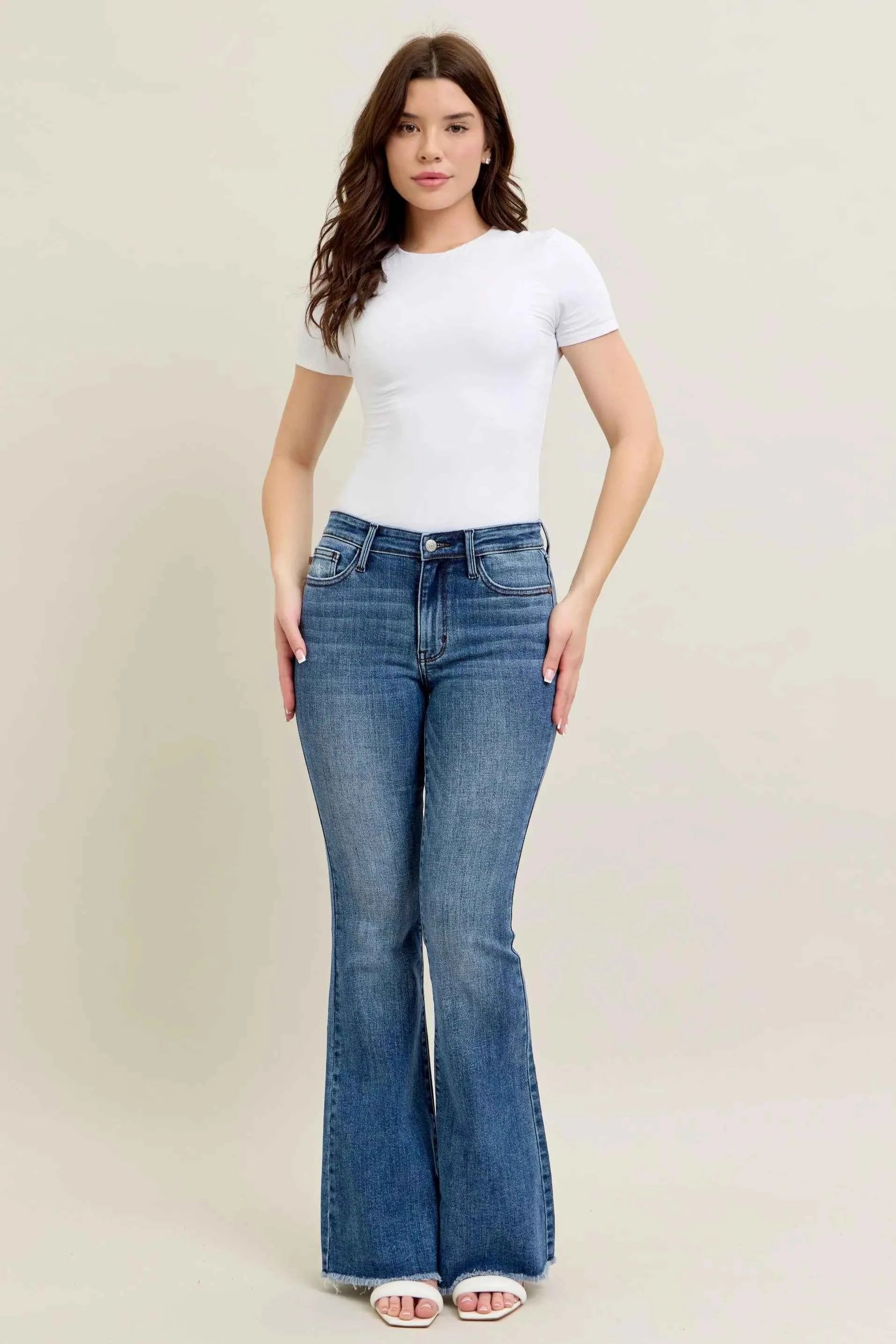 Judy Blue Full Size Mr Vintage Wash Flare Jeans W/ Destroy and Fray Hem Plus Size 331a5ebe43f94837ae3bdc28e78f8065-Max-Origin