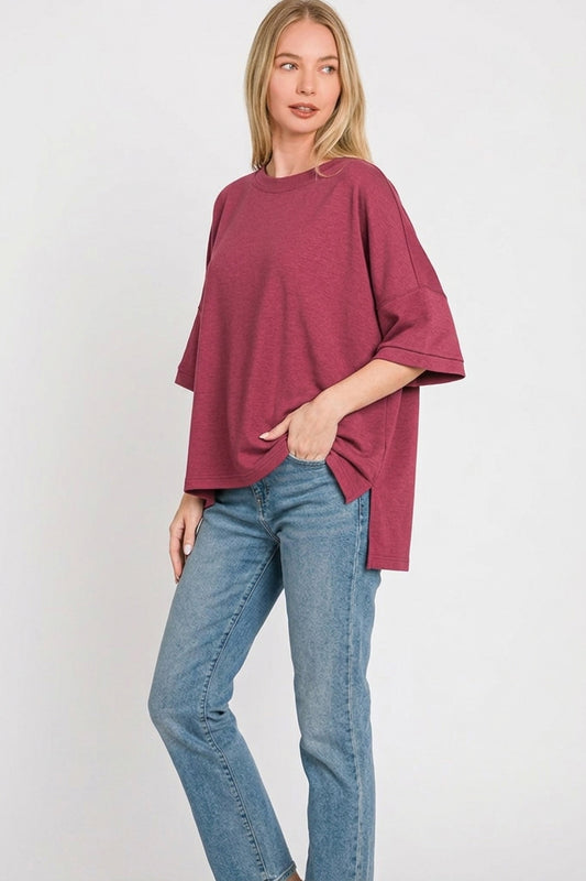 Full Size Scuba Round Neck Top With Side Slits Plus Size 3327c353-c7fc-4499-afad-7cd411aa7138-Max