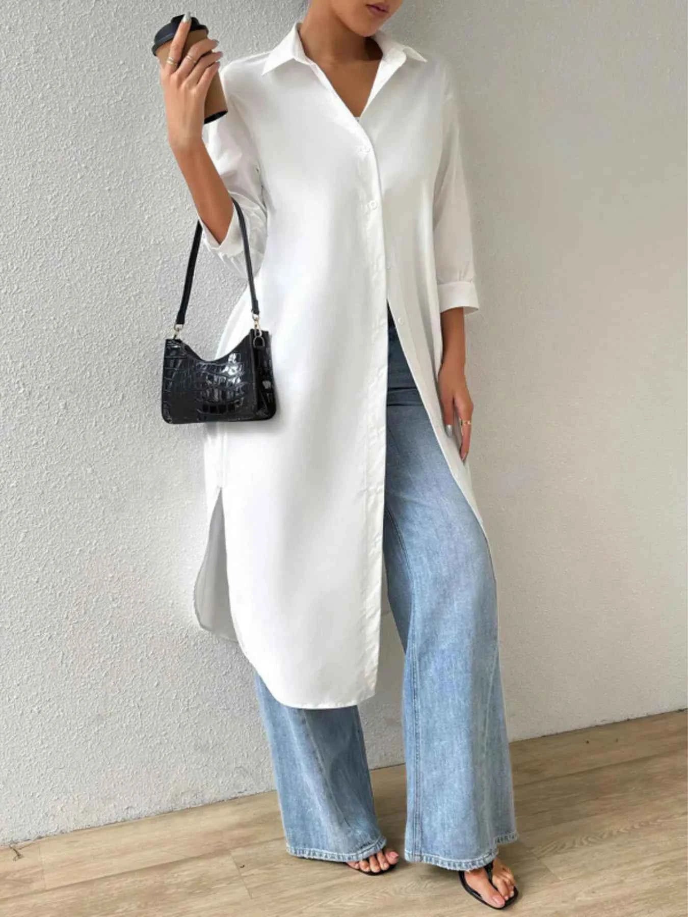 Button-Up Long Sleeve Longline Shirt White 3330be025be748c19ea34569c31cc983-Max-Origin