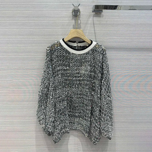 Silver Sequin Knit Top