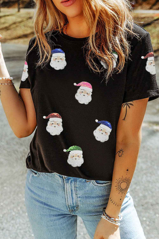 Black Father Christmas Graphic Sequins Patch T Shirt 33398d31c82a6e71