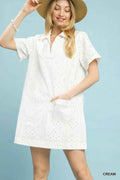 Umgee Eyelet Short Sleeve Shift Dress with Pocket CREAM 333ab06e-b3e1-4067-9413-ef2add99f702-Max-Origin