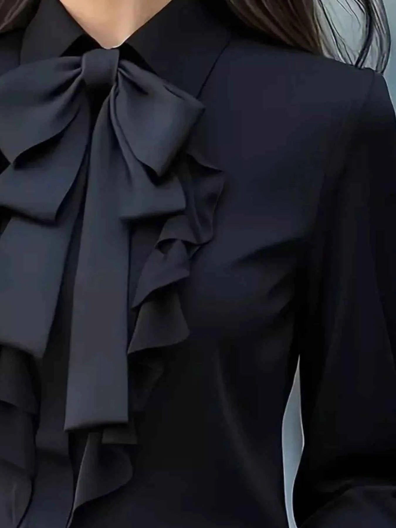Ruffled Tie Front Long Sleeve Blouse 333d6d3a-4745-4de9-aebd-6f9227bc2334-Max-Origin