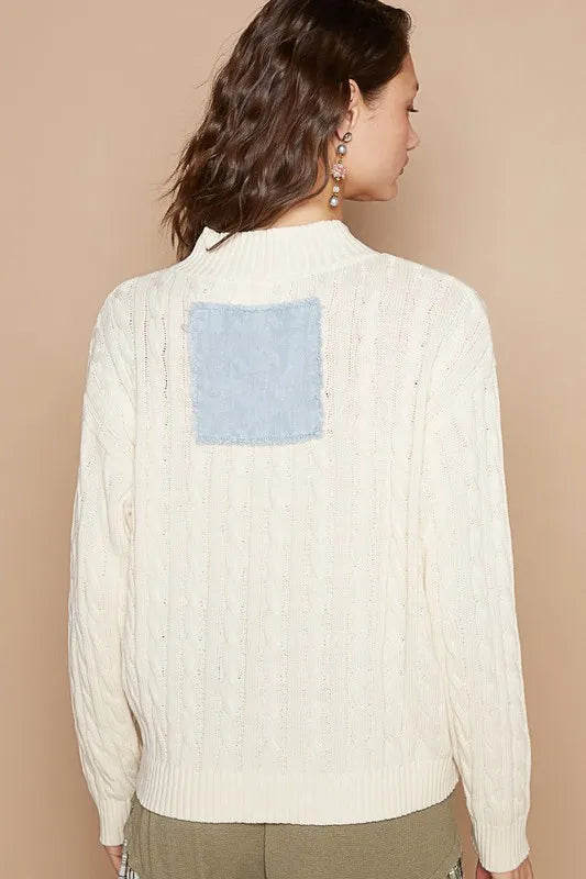 POL Cable-Knit Peace Patch Dropped Shoulder Sweater 33420c7b-5ecf-423c-aa20-0c3ce3116d7e-Max