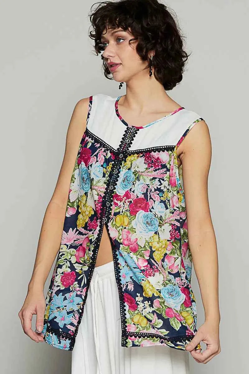 POL Lace Detail Floral Print Sleeveless Blouse 334ad5b8-620f-4145-9b08-b666d47c442b-Max-Origin