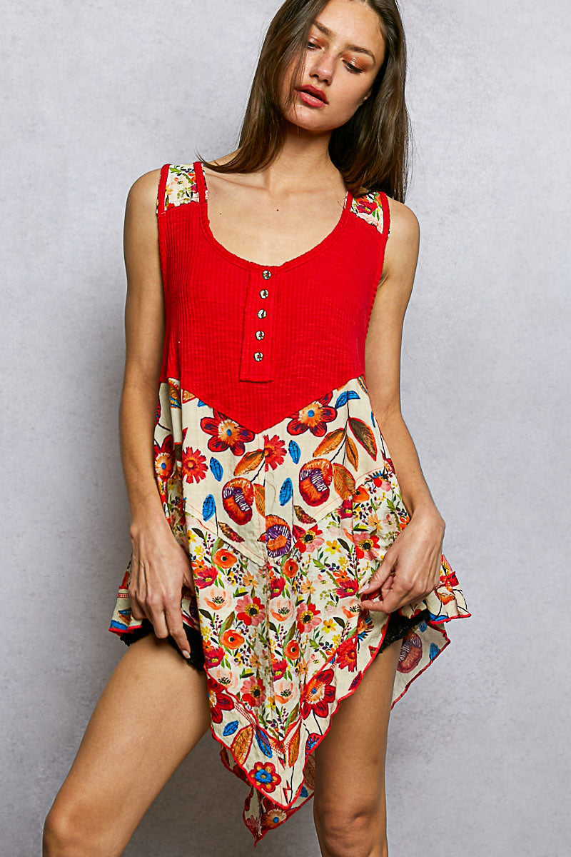 POL Round Neck Ribbed Tank with Woven Print Patch 334d2cc1-7263-4cef-b946-be07f73237ac-Max