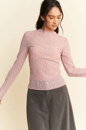 Long Sleeve Sheer Small Embroidered Bows Lace Top DUSTY PINK 3358a285888242ba93b96716850aefe4-Max-Origin