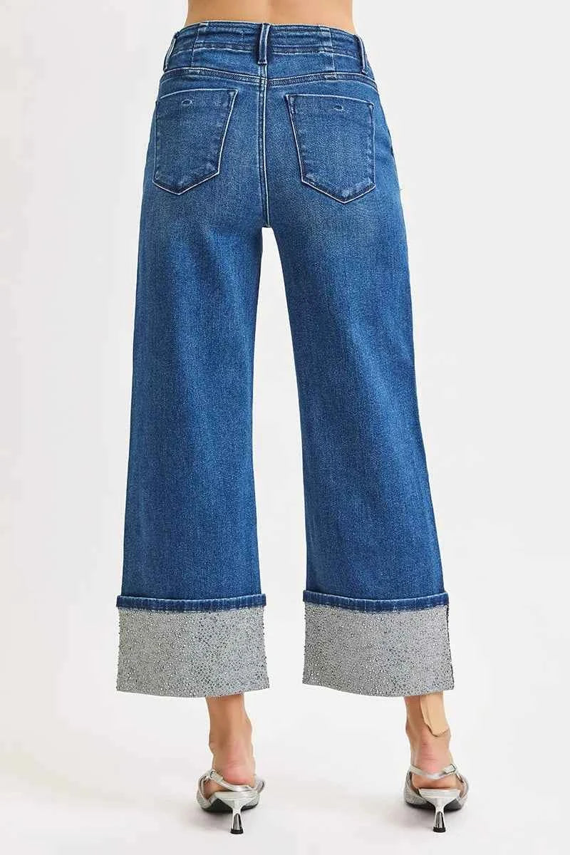 RISEN High Rise Ankle Wide Rhine Stone Cuffed Jeans 3359ed7639184d87b3978aa382346540-Max-Origin