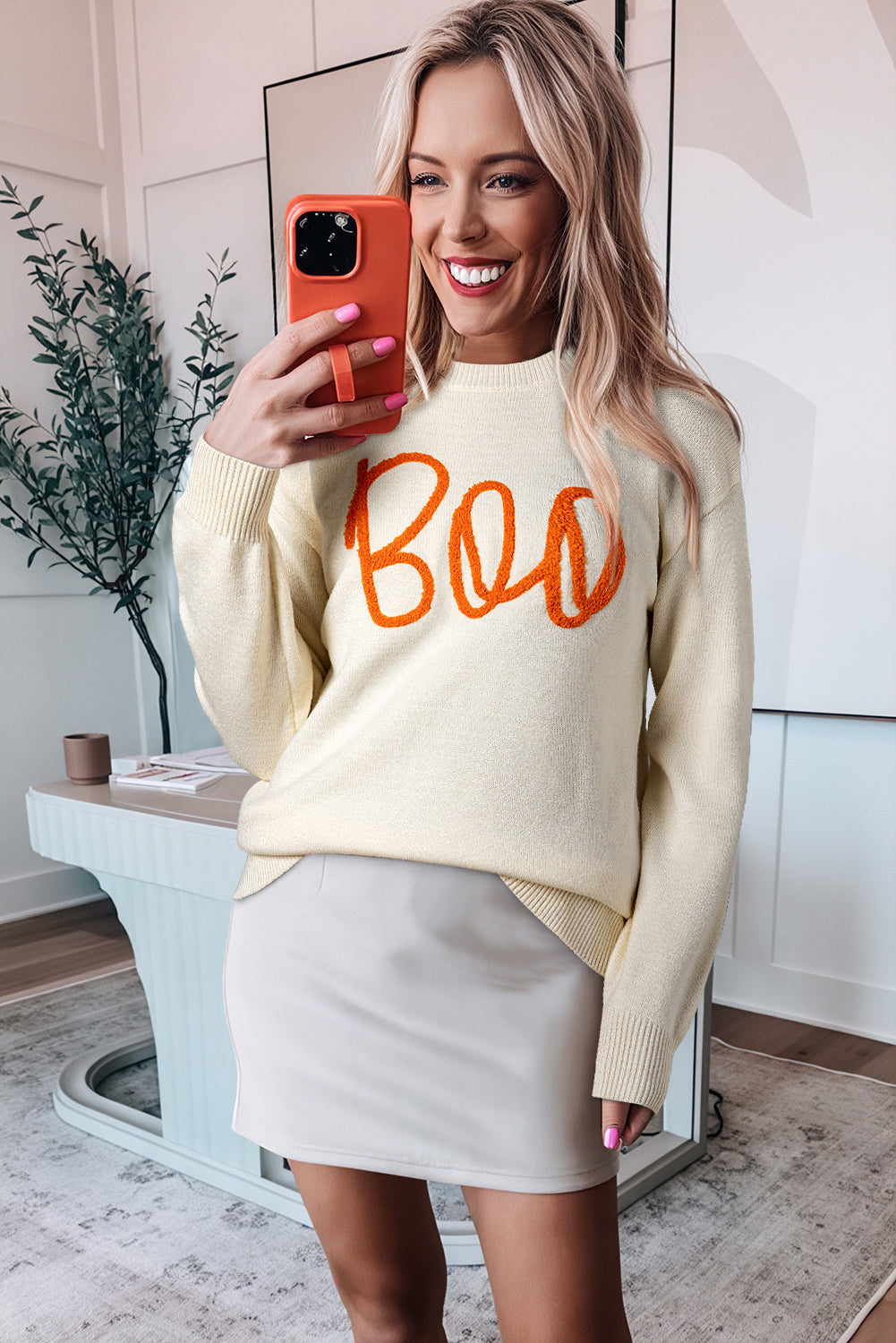 Orange Halloween Boo Drop Shoulder Knit Sweater 335c52c1d6fd2299