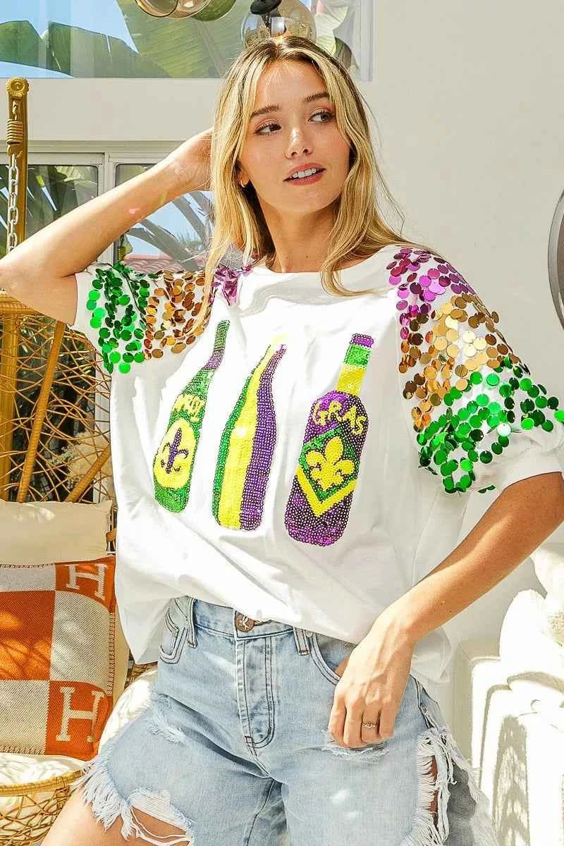 BiBi Sequin Mardi Gras Bottles Spangled Sleeve Top 335d3335c22e4f278a21793864618925-Max-Origin
