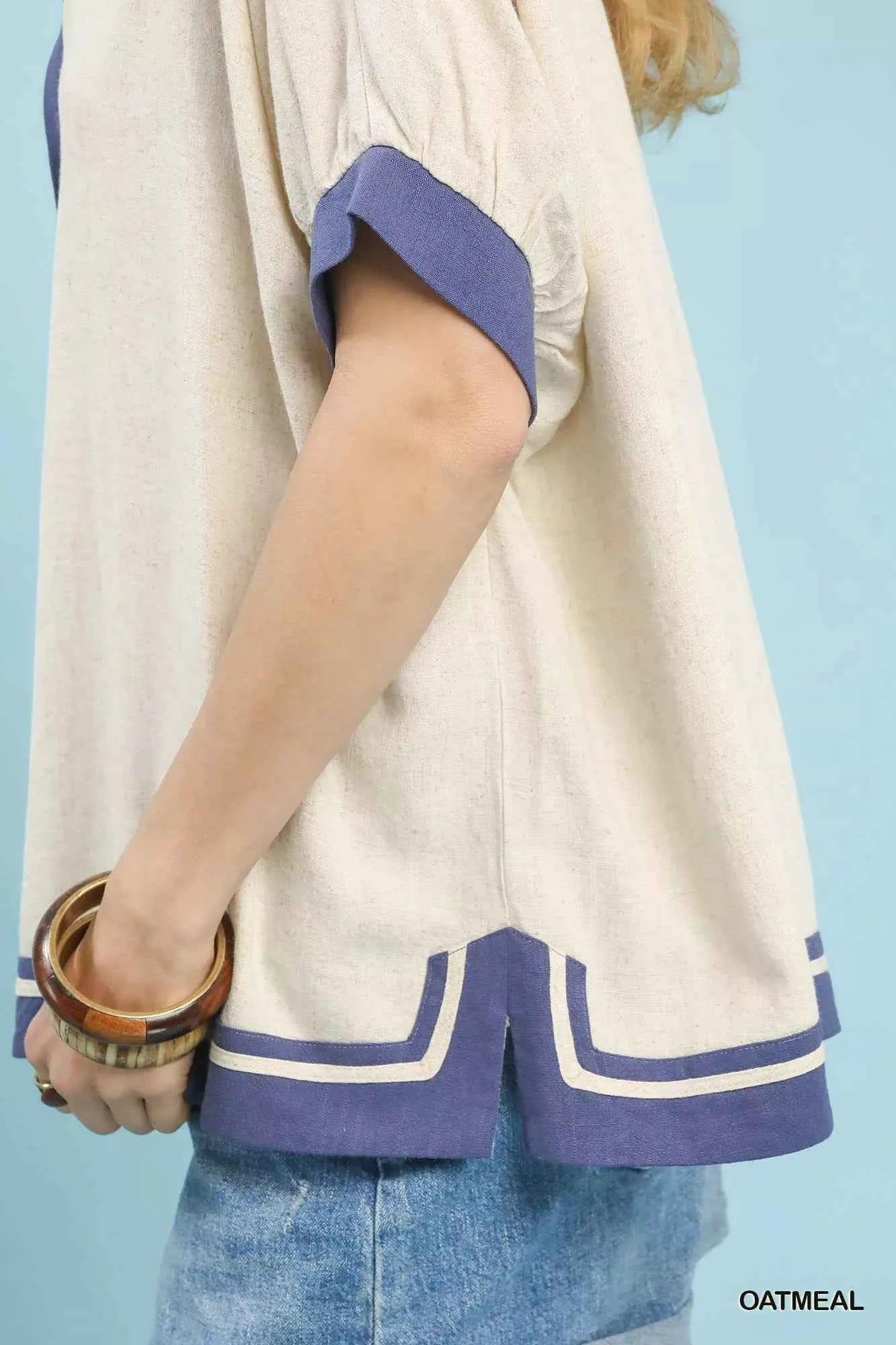 Linen Button Front Top with Contrast Piping 335dad67-d308-4a0a-977f-e495a382b771-Max-Origin