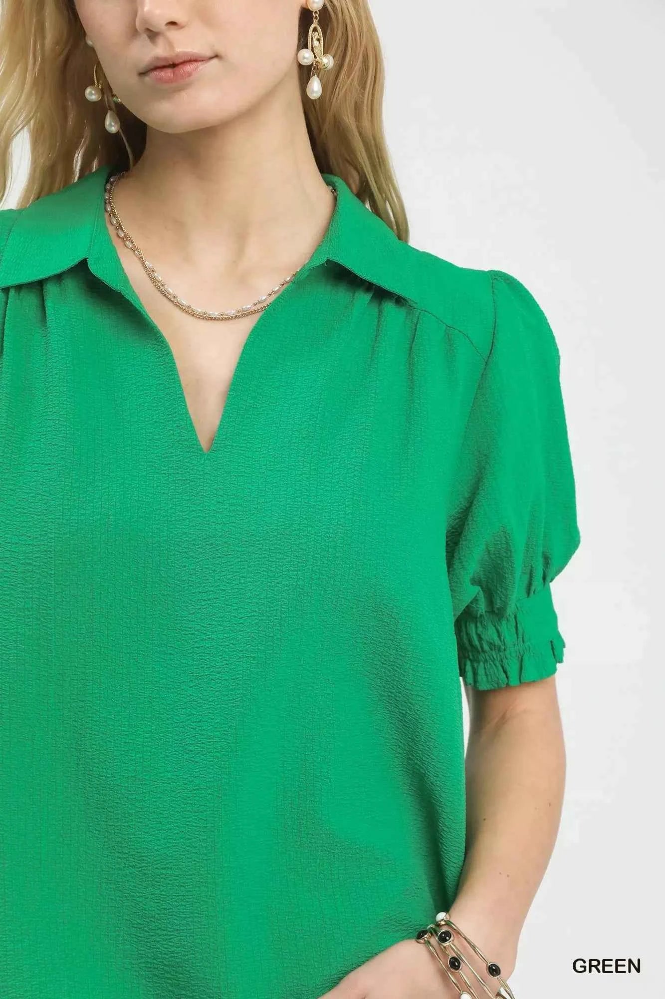 Umgee Seersucker Puff Sleeve Blouse 33628e83-9259-4649-8a9a-a58deb4e2db8-Max-Origin