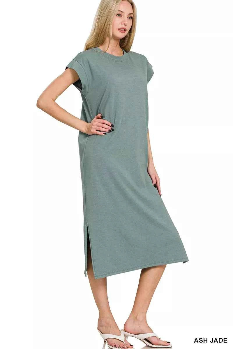 Zenana Round Neck Side Slit Midi Dress ASH JADE 33680eb54d0d4e6c93248a228854f1a7-Max-Origin