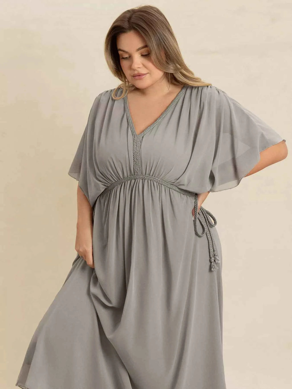Plus Size V-Neck Flutter Sleeve Dress 336d4430-2b19-496b-9d45-d4412bcef8c4-Max-Origin