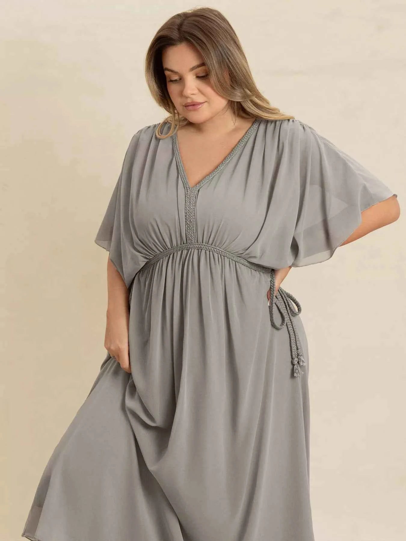 Plus Size V-Neck Flutter Sleeve Dress 336d4430-2b19-496b-9d45-d4412bcef8c4-Max-Origin