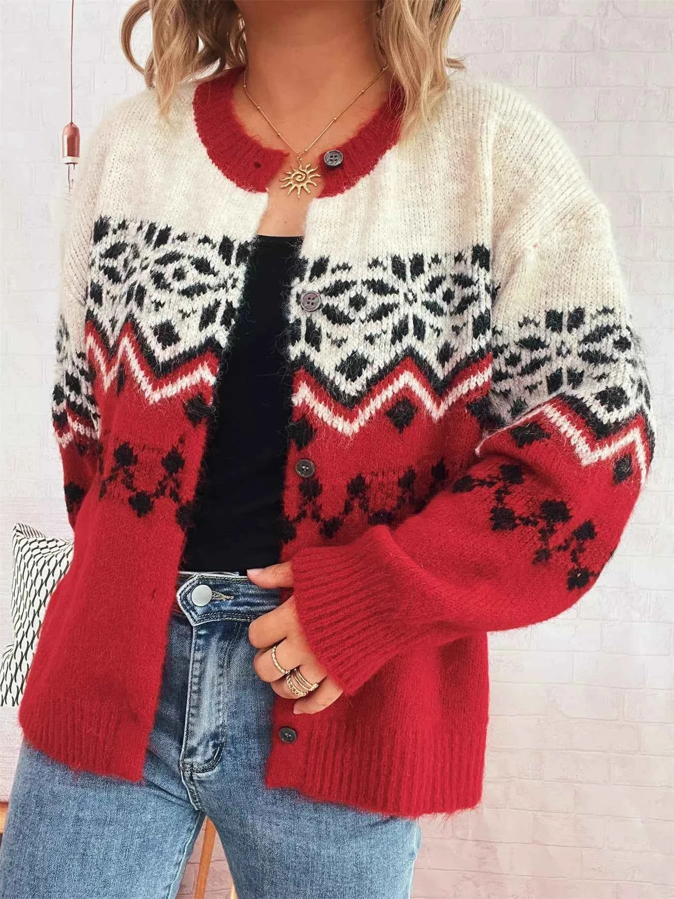 Christmas Button Up Drop Shoulder Cardigan 336f1e9eb5b0472f898beb4bab1f9232-Max-Origin
