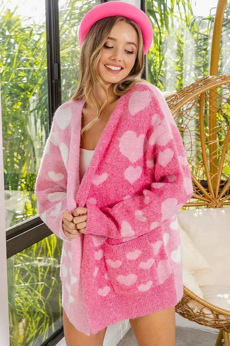 BiBi Heart Color Block V-Beck Knit Cardigan with Pockets 3374335069284248accc6b0c89a67c09-Max-Origin