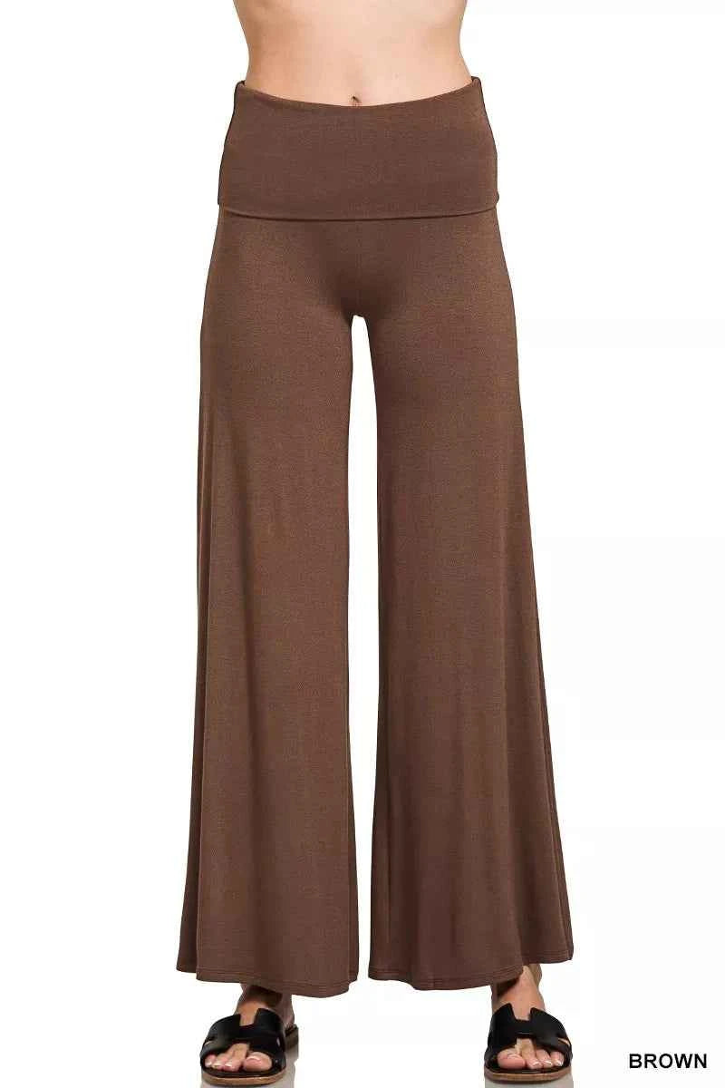Fold Over Waist Comfy Wide Leg Pants BROWN 3379c1cf7f8e4dd6aa06d1aa108d37b2-Max-Origin
