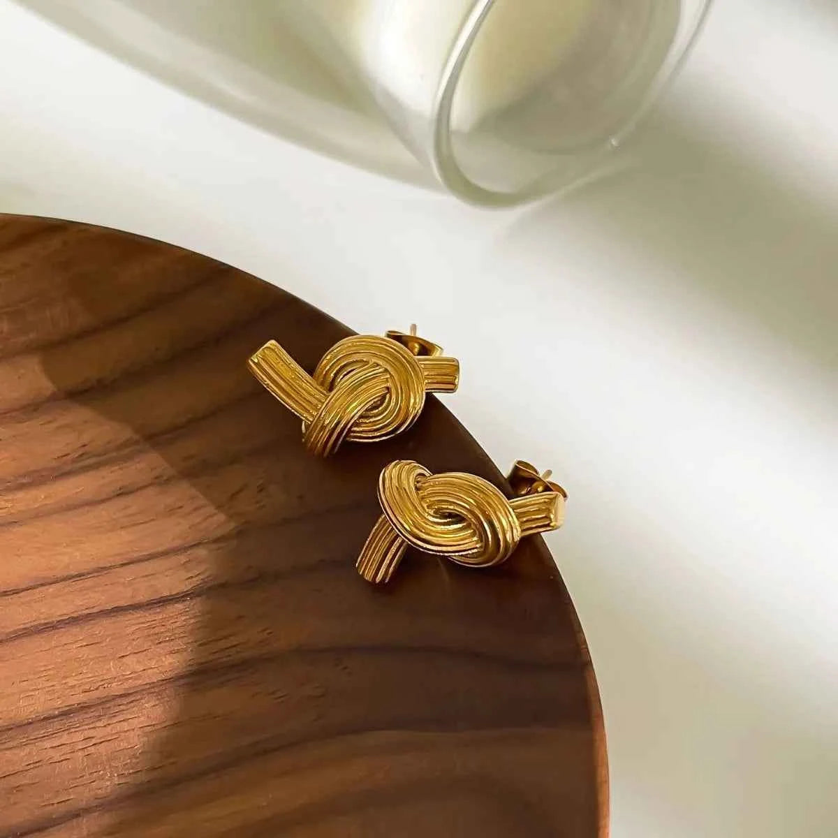 18K Gold-Plated Twisted Knot Stud Earrings 337a9b96-89aa-42e3-93fc-a17c030987b5-Max-Origin