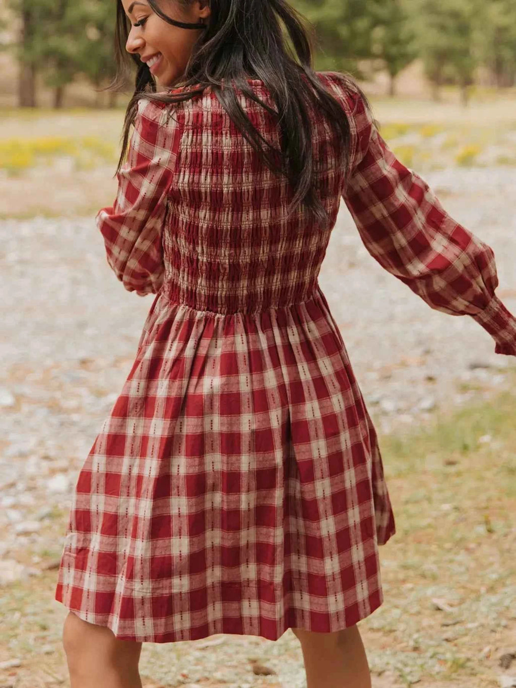 Plaid Smocked Long Sleeve Mini Dress 337c10f1-42a5-4f8d-9bbd-edb929158cb9-Max-Origin