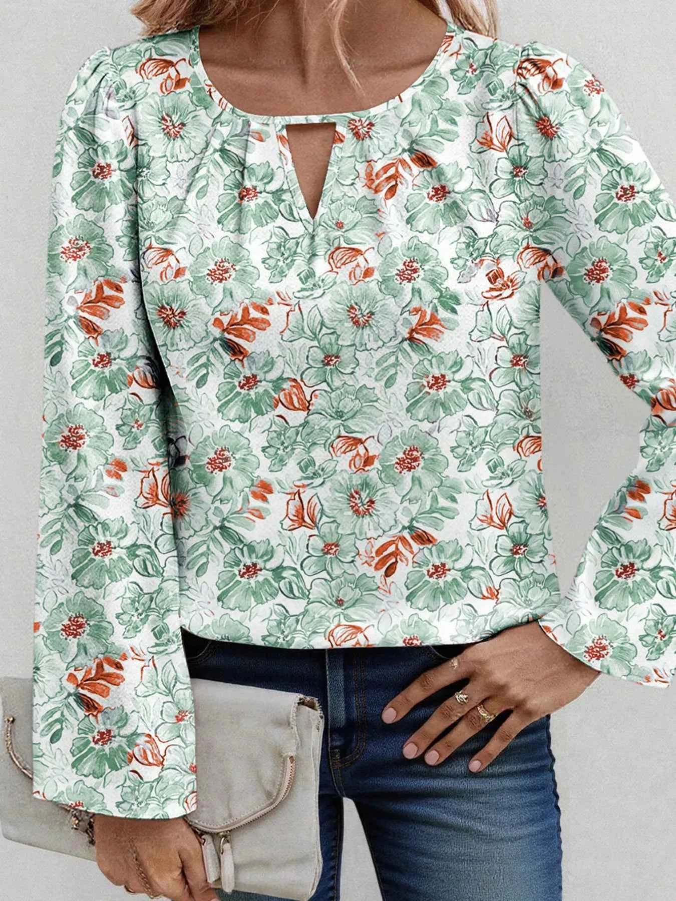 Floral Print Keyhole Neck Blouse 337ce227aeda4a80bcc0441bf8743033-Max-Origin