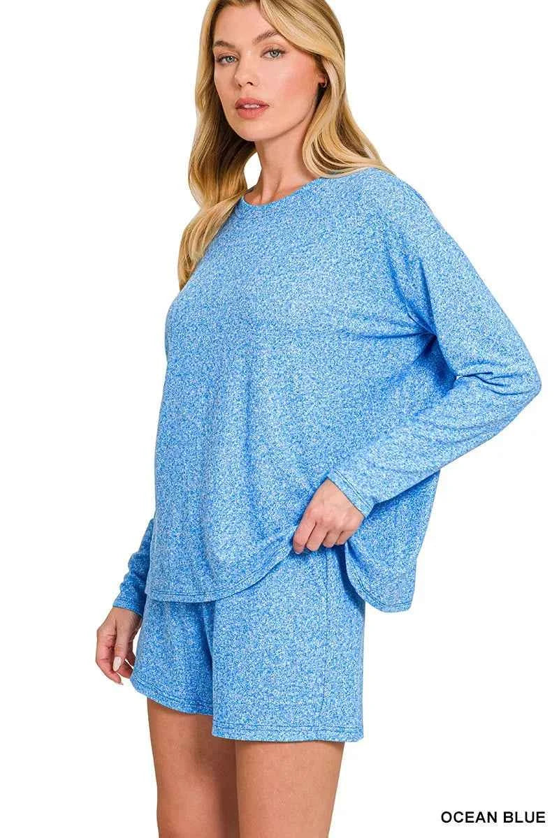 Zenana Soft Melange Long Sleeve Tee and Shorts Set 337e9848713a407c984e598b20b2a166-Max-Origin