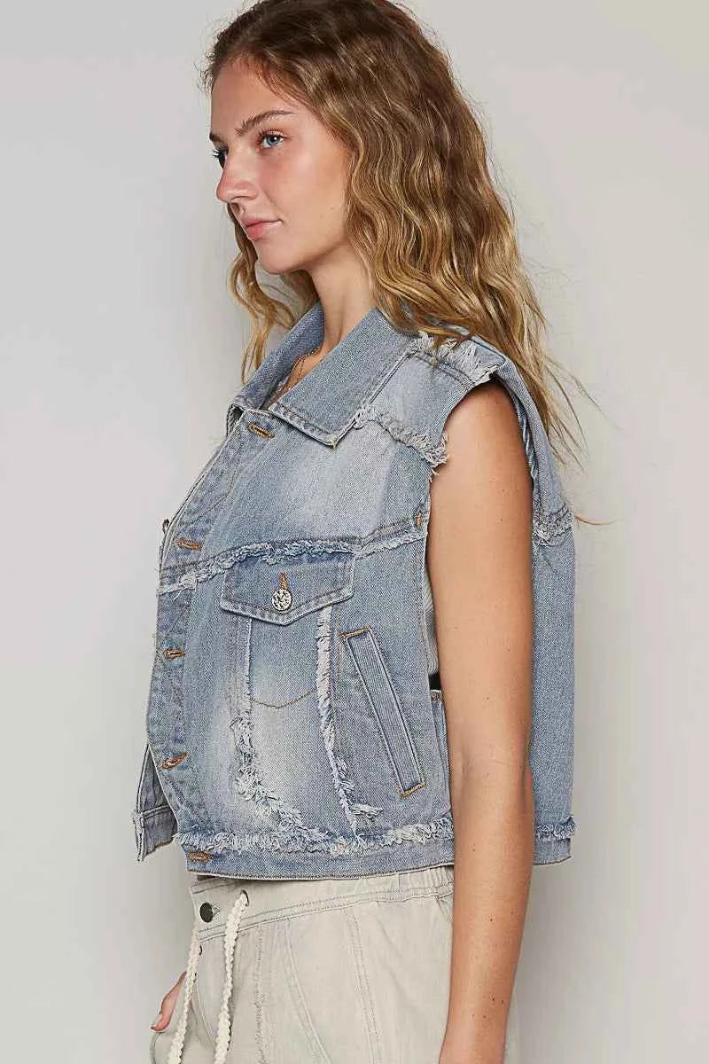 POL Assymetrical Front Closure Raw Hem Denim Vest 3388153f-c239-4fe8-a3a6-e147bab3c803-Max-Origin