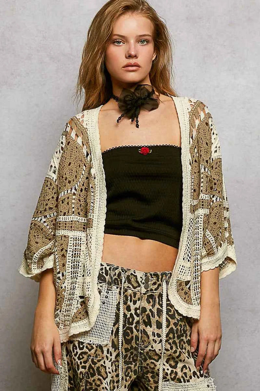 POL Open Front Crochet Cardigan with Scalloped Edge MOCHA MULTI One Size 338b9ea9-085b-48cc-9c8f-144a67572c7a-Max-Origin