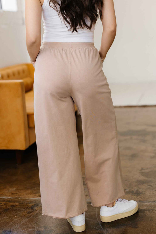 Smoke Gray Solid Color Mineral Wash Piping Trim Pocketed Wide Leg Pants 3395a1dded8be215
