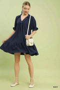 Umgee Tiered Puff Sleeve Babydoll Dress NAVY 33995c7f-f93d-4448-8cac-d3a6b0dc54cc-Max-Origin