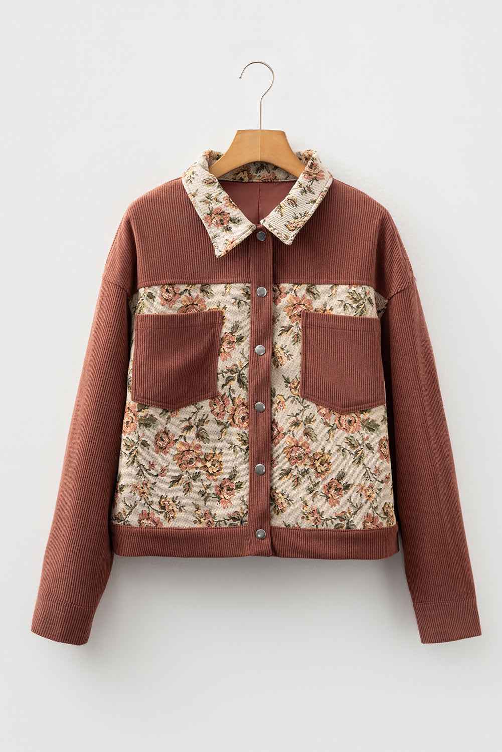 Medium Grey Ribbed Retro Floral Patchwork Jacket 339d53f0aa9db02a