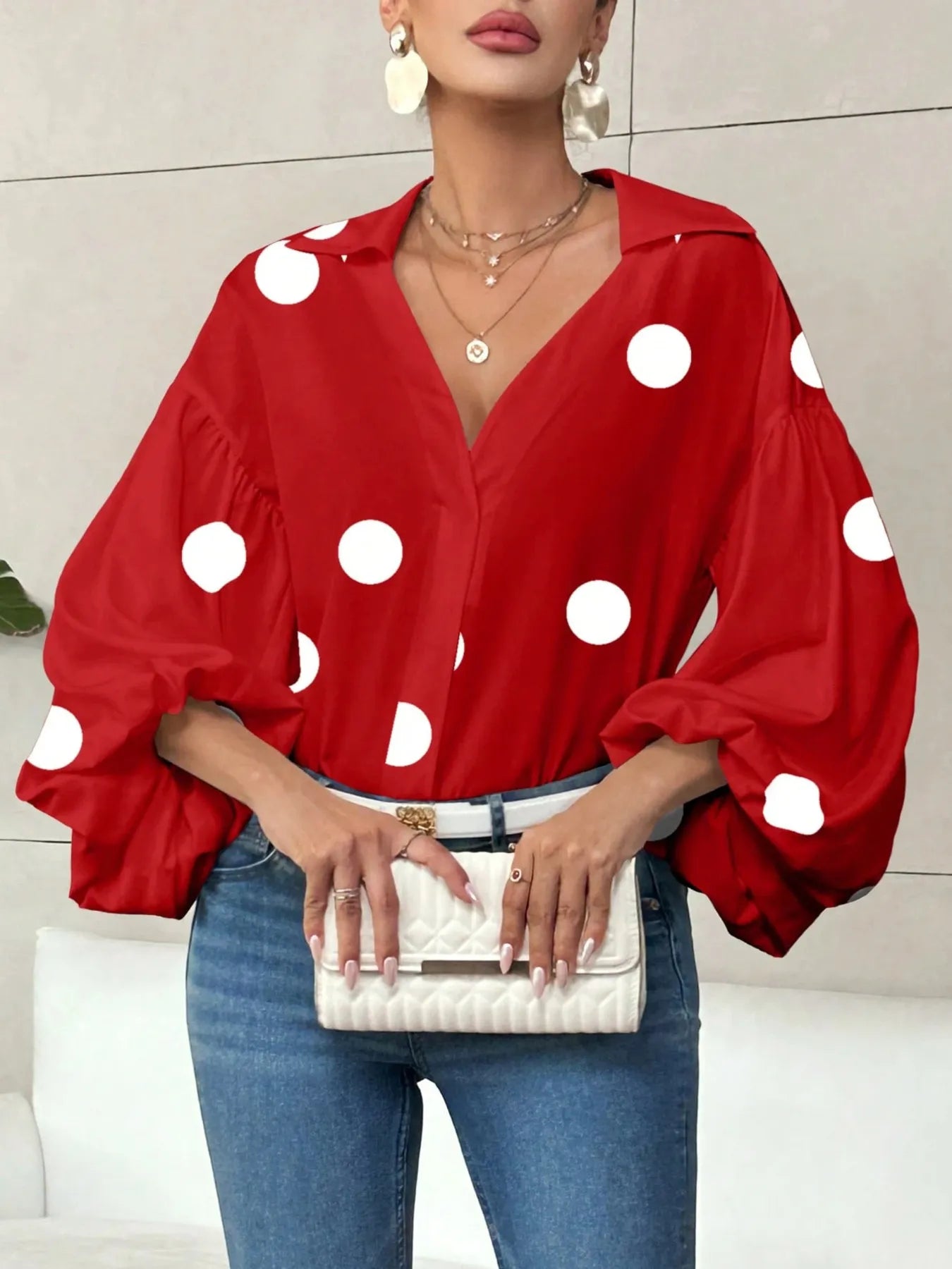 Polka Dot Balloon Sleeve Blouse Red Polka Dots 33a1cc9303854aef88acfaf0a8e70f90-Max-Origin